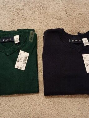NWT The Children's Place V-Neck Sweaters in Forest Green and Navy